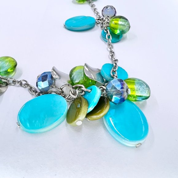 NWT - Lane Bryant - Turquoise & Green Dyed Shell Silver Tone 36” Necklace - Picture 4 of 8